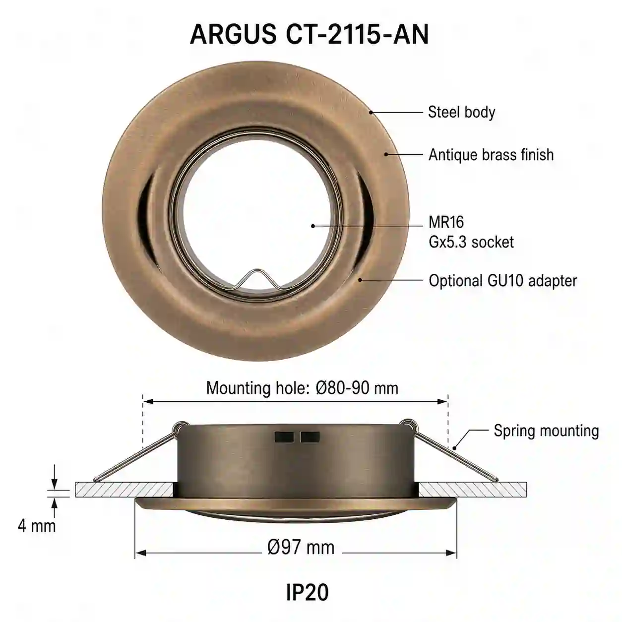 Ocelové tělo svítidla ARGUS CT-2115-AN s krytím IP20